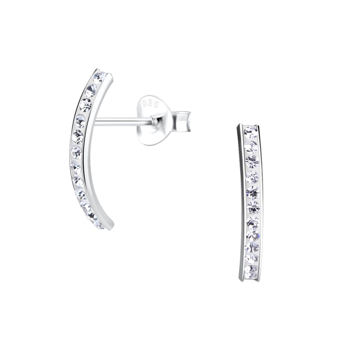 Zilver curved 24 kristal oorstekers  crystal ear studs  oorbellen dames zilver  Zilverana  sieraden vrouw  Sterling 925 Silver