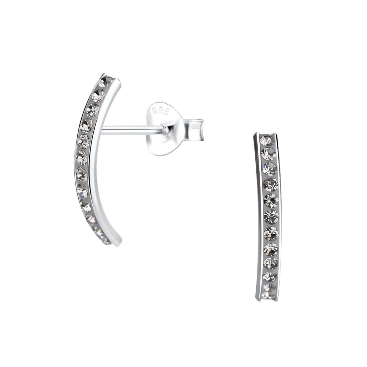 Zilver curved 24 zwart kristal oorstekers  crystal ear studs  oorbellen dames zilver  Zilverana  sieraden vrouw  Sterling 925 Silver