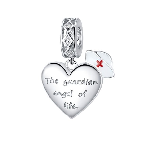 Zorg verpleging hart dangle bedel met zirkonia  The guardian angel of life bead  Zilverana  geschikt voor Biagi , Pandora , Trollbeads armband  925 zilver