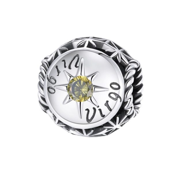 Sterrenbeeld maagd bedel met gele zirkonia geboortesteen  zodiac virgo bead  Zilverana  geschikt voor Biagi , Pandora , Trollbeads armband  925 zilver