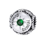 Sterrenbeeld tweelingen bedel met groene zirkonia geboortesteen  zodiac gemini bead  Zilverana  geschikt voor Biagi , Pandora , Trollbeads armband  925 zilver