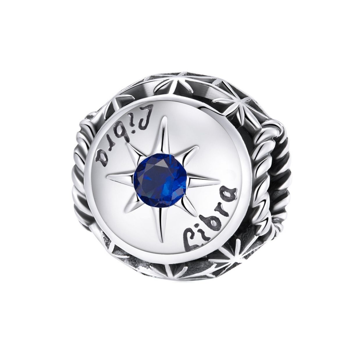 Sterrenbeeld weegschaal bedel met donker blauwe zirkonia steen  zodiac libra bead  Zilverana  geschikt voor Biagi , Pandora , Trollbeads armband  925 zilver