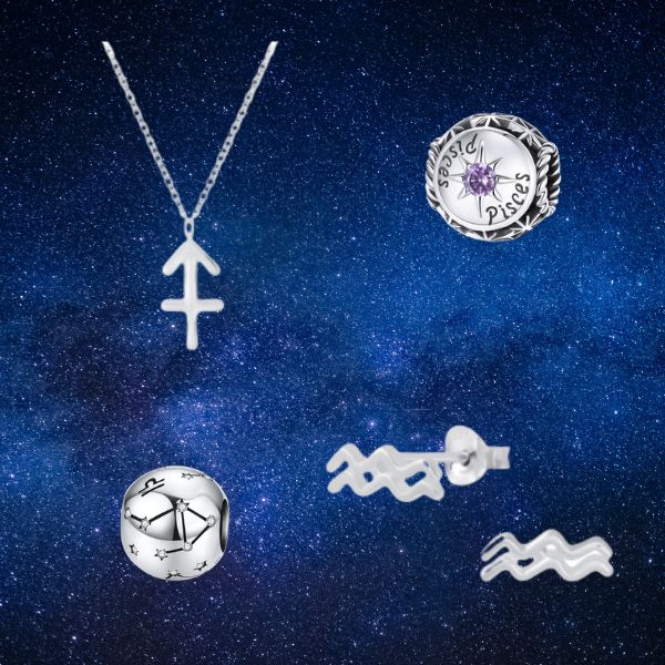 Sterrenbeeld horoscoop geboortesteen sieraden. Bedels , kettingen als oorbellen in 925 zilver.