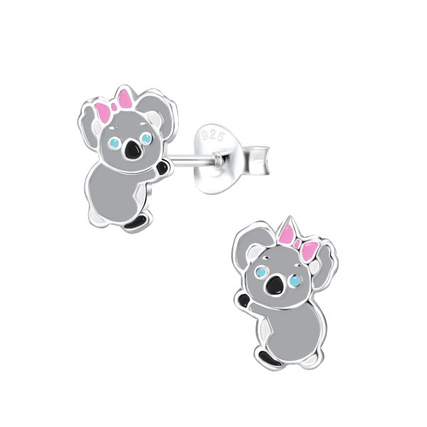 Zilver kinderoorbellen koala roze strikje oorknopjes oorstekers van Zilverana