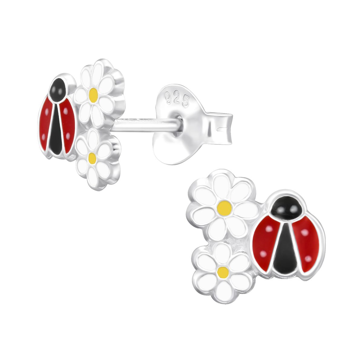 Zilver kinderoorbellen oorknopjes lieveheersbeestje madeliefje daisy oorstekers van Zilverana