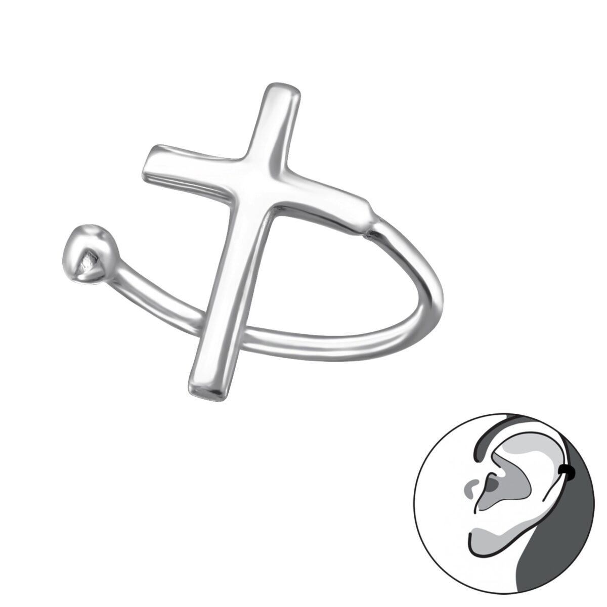 Zilveren oorklem met een kruisje. Deze earcuff met een kruis teken is gemaakt van echt 925 zilver. Aangeboden door Zilverana