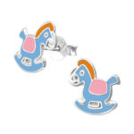 Oorknopjes kinderen hobbelpaard in 925 zilver. Kinderoorbellen van Zilverana