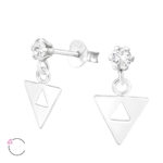 oorsteker met Swarovski kristal met deco driehoek hanger in 925 zilver van Zilverana