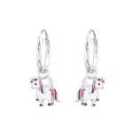 unicorn kinderoorringen met eenhoorn hanger van 925 zilver van Zilverana. Unicorn oorbellen meisjes.