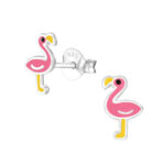 roze flamingo kinderoorbellen in 925 zilver van Zilverana. Roze oorbellen meisjes.