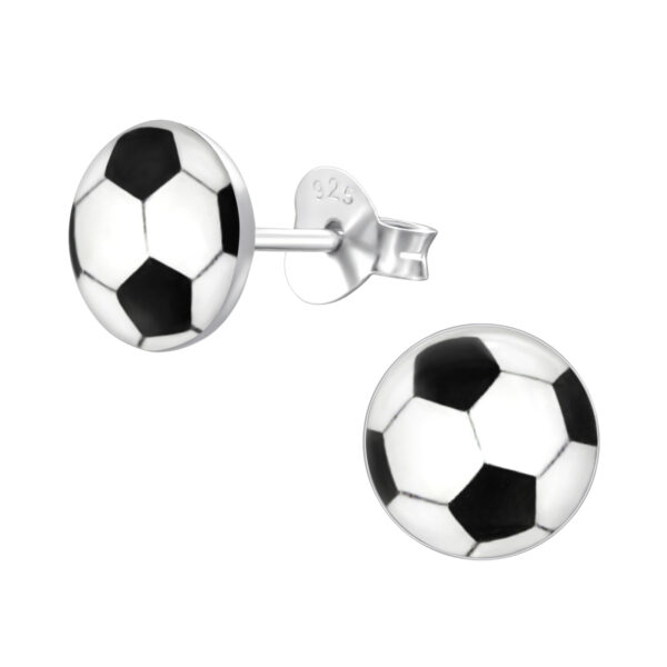 Zilver kinderoorbellen oorknopjes voetbal van zilverana. Sportieve oorbellen meisjes.