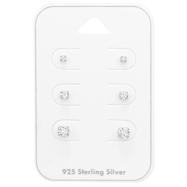 zilver kristal oorknopjes in verschillende maten : 2mm 3mm 4mm - totaal 3 paar oorstekertjes in 925 zilver van Zilverana
