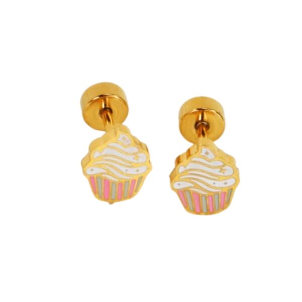 Cupcake oorbellen voor meisjes – gold-plated Premium staal oorknopjes – Zilverana