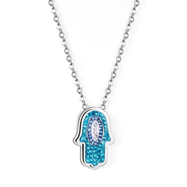 Stainless steel keting met hand van fatima pendant met shiny afwerking