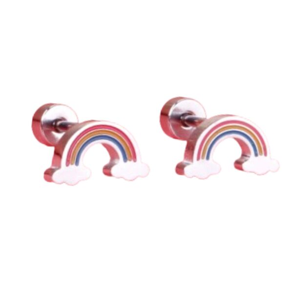 Regenboog oorbellen voor meisjes – Premium staal oorknopjes in kleur zilver – Zilverana