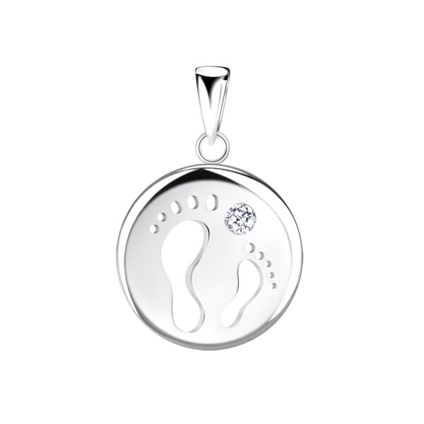 Prachtige zilveren baby voetafdruk hanger met ingewerkt shiny steentje in 925 zilver van Zilverana