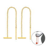 Zilver doortrek oorbellen - thread through horizontal bar gold plated