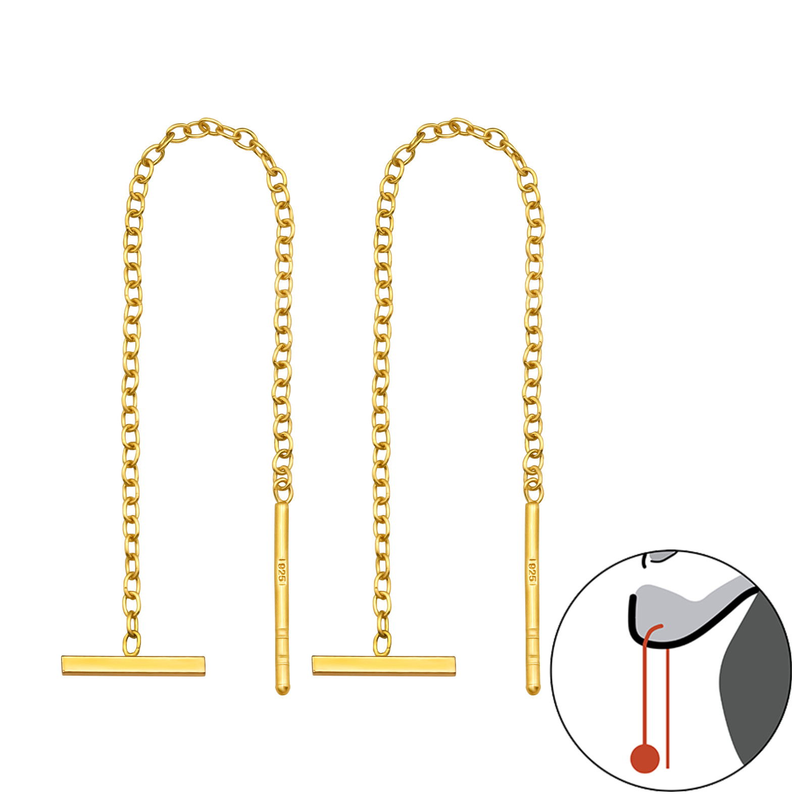 Zilver doortrek oorbellen - thread through horizontal bar gold plated Zilverana Zilver doortrek oorbellen - thread through horizontal bar gold plated - Afbeelding 1