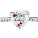 Zilveren hart familie bedel – DOCHTER rode zirkonia