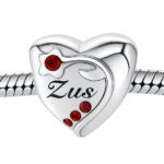 Zilveren hart familie bedel – ZUS rode zirkonia