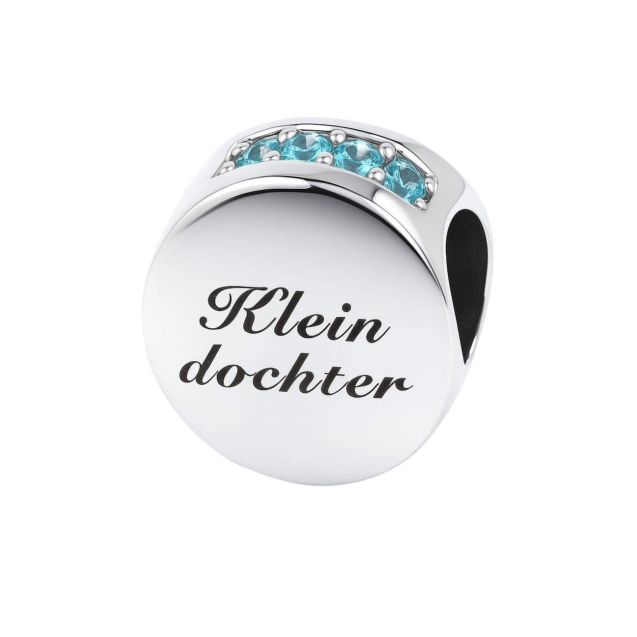 kleindochter 02_127 Zilveren familie bedel – KLEINDOCHTER blauwe zirkonia - Afbeelding 1