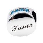 Zilveren familie bedel – TANTE blauwe zirkonia