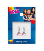 K3 oorringen regenboogglitterwolkjes K3 logo zilver - Afbeelding 2