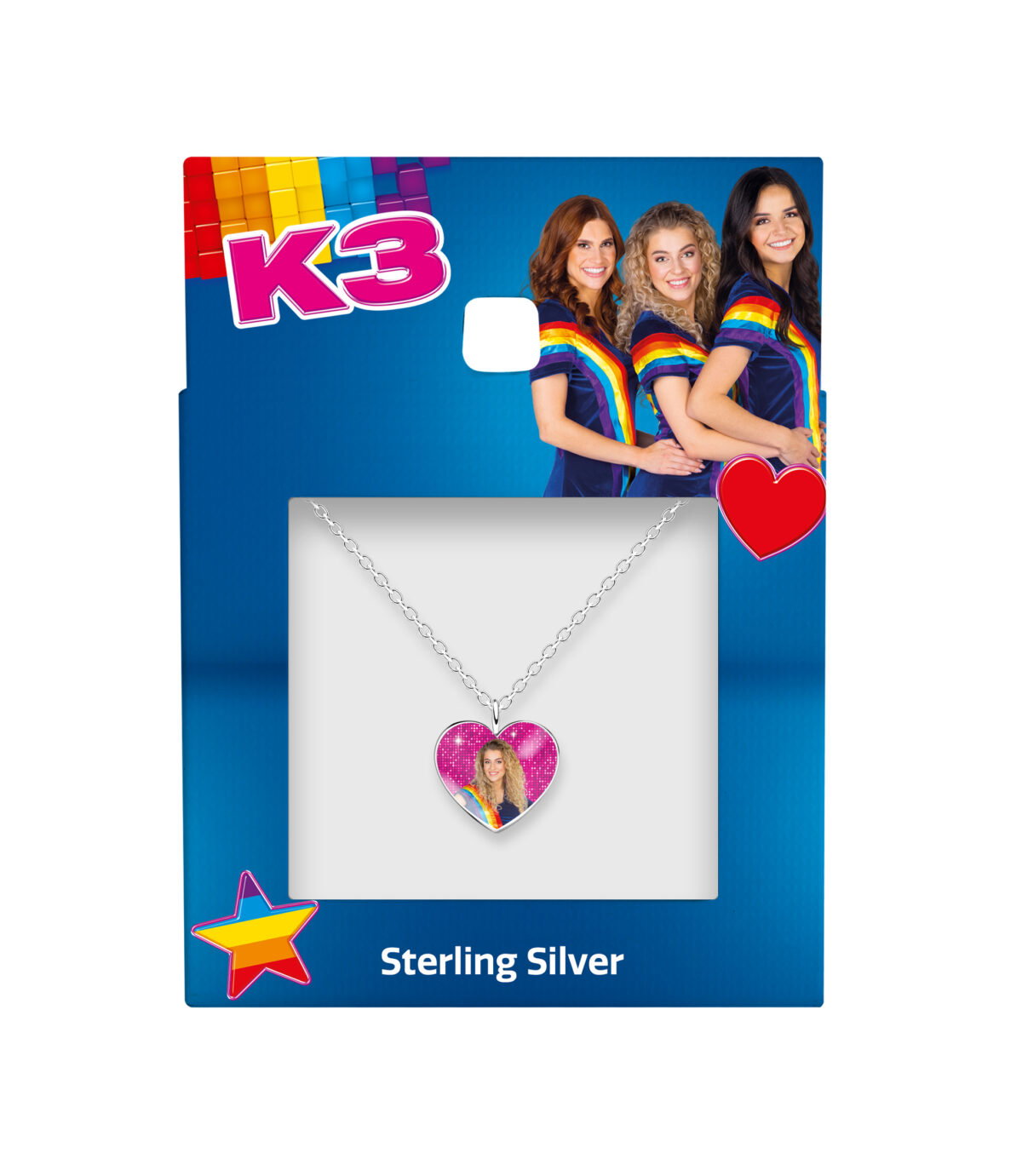 K3 ketting roze glitterhart Julia zilver - Afbeelding 2