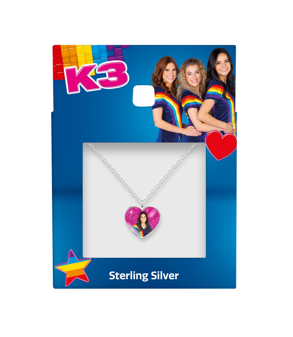 K3 ketting roze glitterhart Marthe zilver - Afbeelding 2