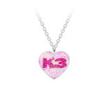 K3 ketting roze glitterhart K3 logo zilver