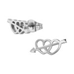 Zilveren stainless steel  2 hartjes met pijl oorbellen