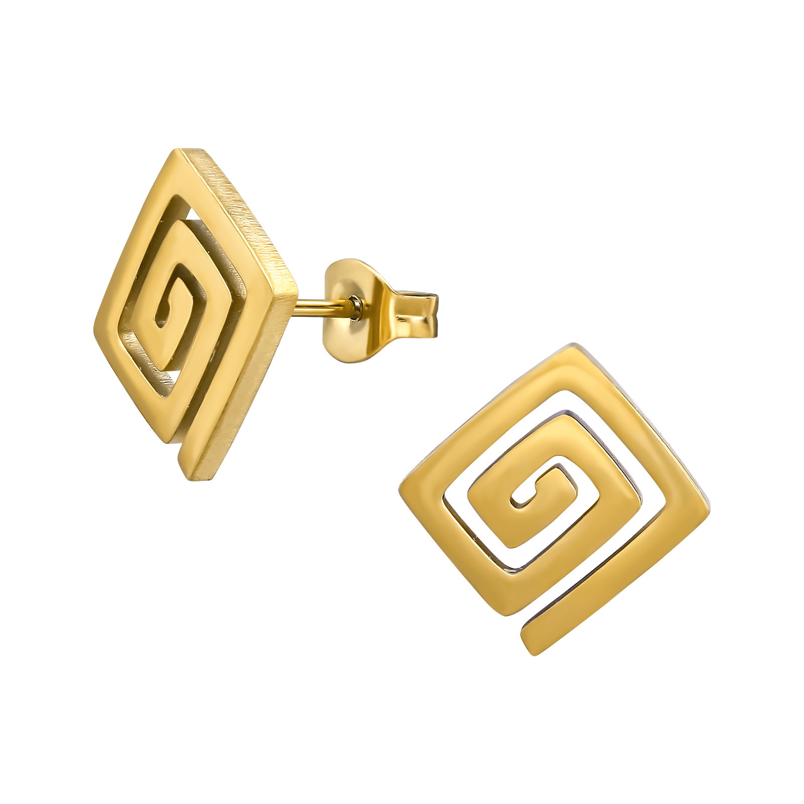 05_211 Gold plated stainless steel vierkant spiraal oorbellen - Afbeelding 1