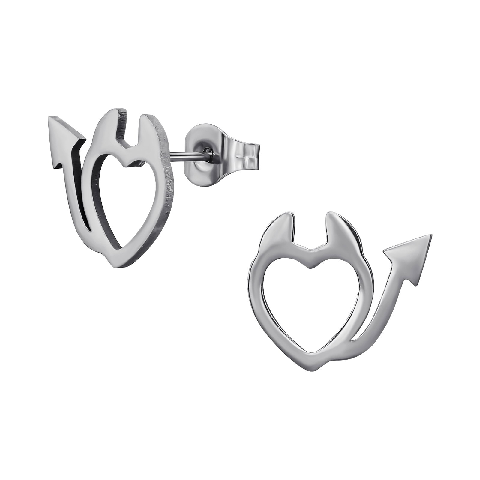 05_212 Zilveren stainless steel duivels hart oorbellen - Afbeelding 1