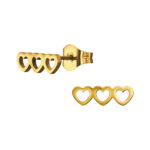 Gold plated stainless steel 3 hartjes oorbellen
