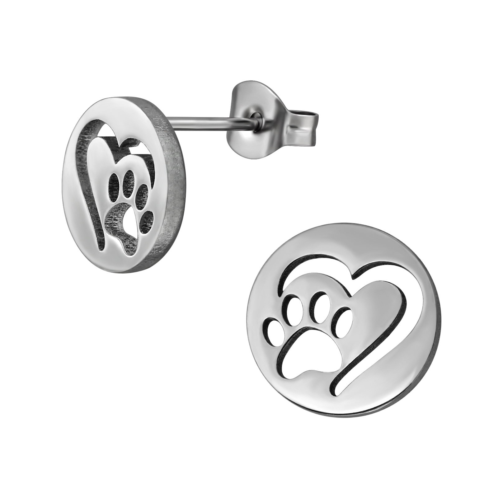 05_217 Zilveren stainless steel poot in hartje oorbellen - Afbeelding 1