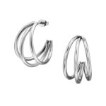 Zilveren stainless steel 3 gebogen lijnen oorbellen