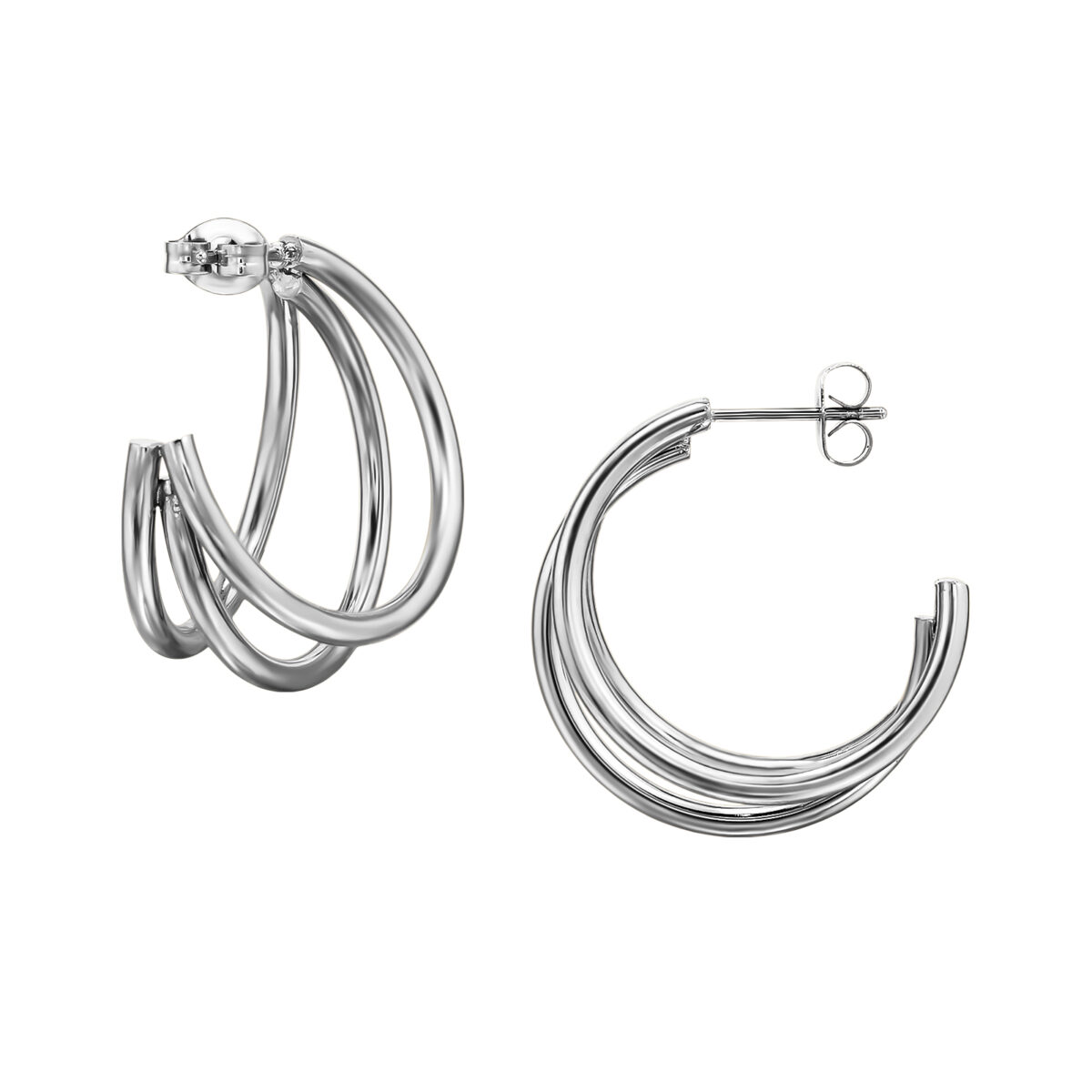 Zilveren stainless steel 3 gebogen lijnen oorbellen - Afbeelding 2