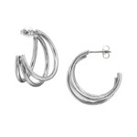 Zilveren stainless steel 3 gebogen lijnen oorbellen - Afbeelding 2