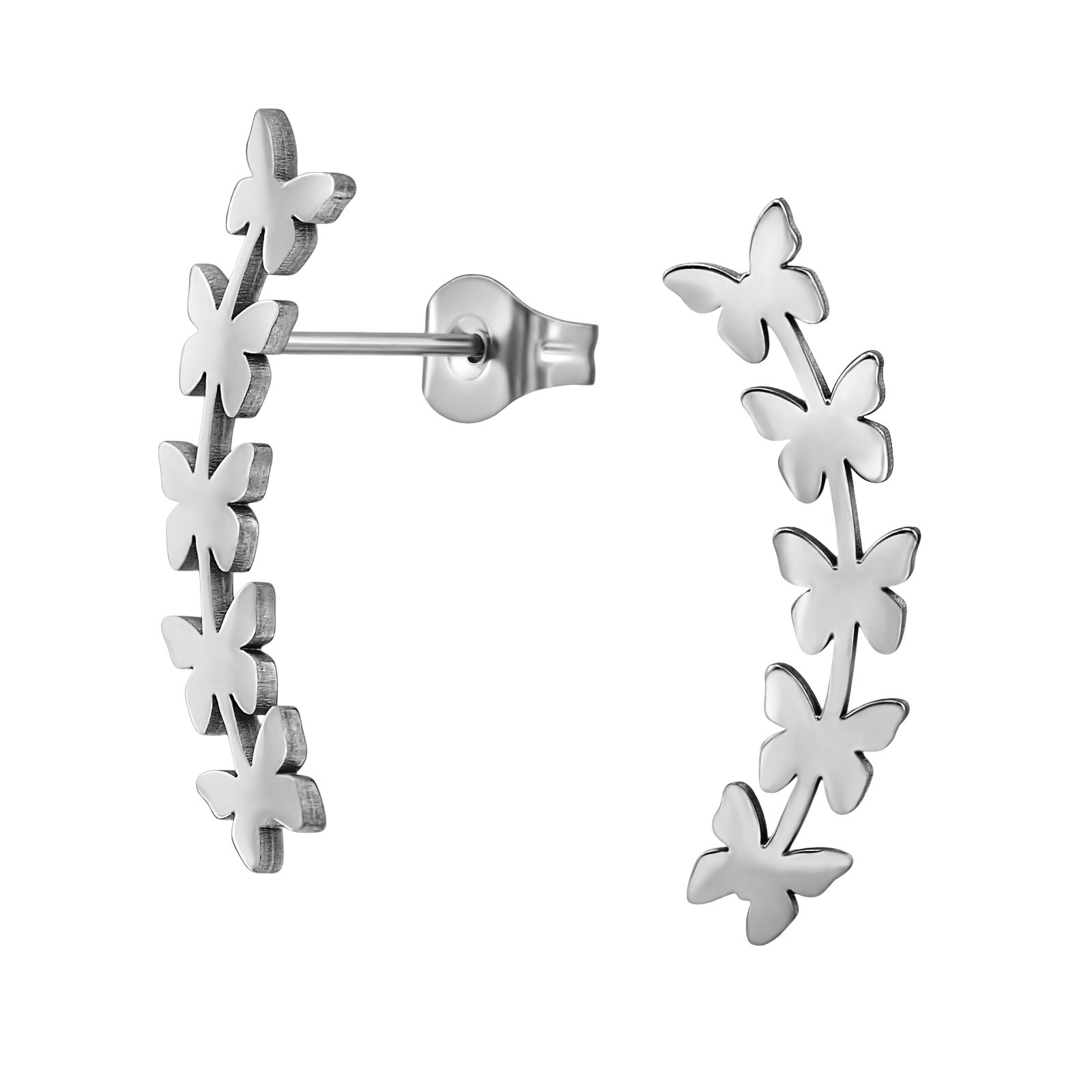 05_240 Zilveren stainless steel vlinders oorbellen - Afbeelding 1