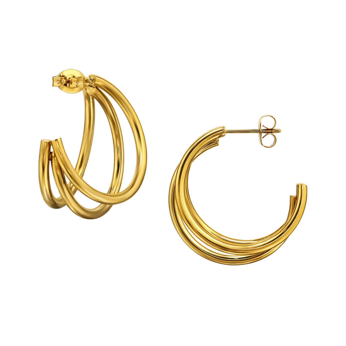 Gold plated stainless steel 3 gebogen lijnen oorbellen - Afbeelding 2
