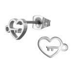 Zilveren stainless steel hart met sleutel oorbellen