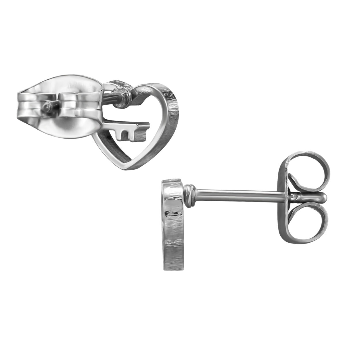 Zilveren stainless steel hart met sleutel oorbellen - Afbeelding 2