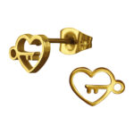 Gold plated stainless steel hartje met sleutel oorbellen