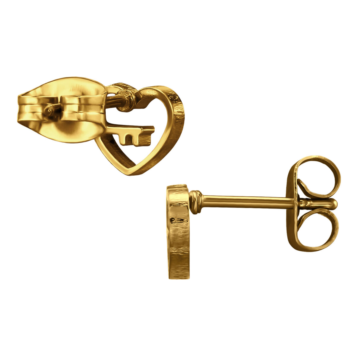 Gold plated stainless steel hartje met sleutel oorbellen - Afbeelding 2