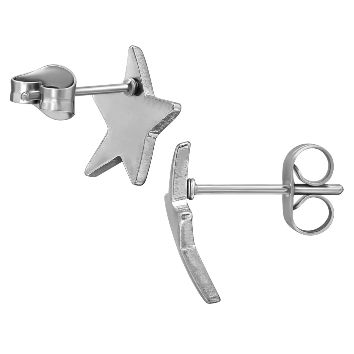 Zilveren stainless steel gebogen ster oorbellen - Afbeelding 2
