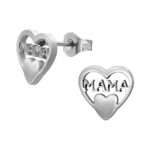 Zilverenstainless steel hart met mama oorbellen