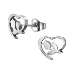 Zilveren stainless steel open hart met tulp oorbellen