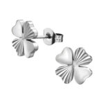 Zilveren stainless steel klavertje vier met textuur oorbellen