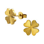 Gold plated stainless steel klavertje vier met textuur oorbellen