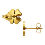 Gold plated stainless steel klavertje vier met textuur oorbellen - Afbeelding 2